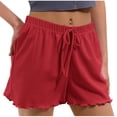 thumbnail image 1 of UAMVSH Pajama Bottoms for Women Ribbed Solid Color Comfy Lounge Shorts with Ruffle Hem Elastic Waist Drawstring Sleep Shorts, 1 of 7
