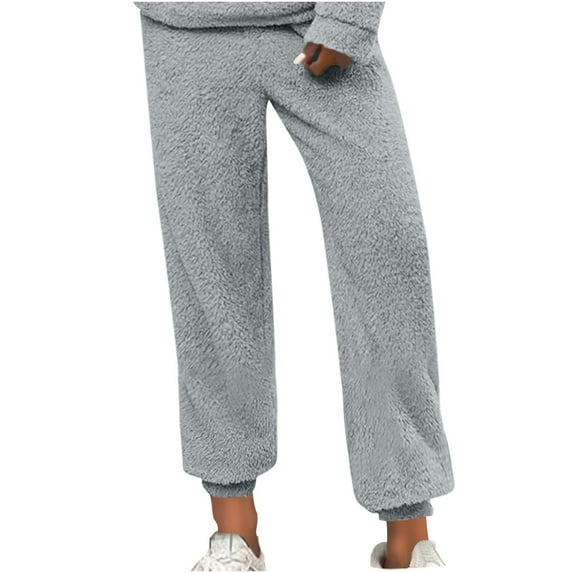 UAMVSH Pajama Pants Women Warm Fuzzy Loungewear Straight Leg High Waist Fleece Pj Pants Sleepwear