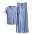 thumbnail image 1 of UAMVSH Womens Pajama Sets 2 Piece Short Sleeve Sleepwear V Neck Tops and Drawstring Pants Loungewear Set Comfy Soft Pjs Set, 1 of 3