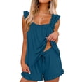 thumbnail image 1 of UAMVSH Pajama Sets for Women 2 Piece Ruffle Square Neck Sleeveless Top and Drawstring Shorts Sleepwear Set Cute Outfits, 1 of 7