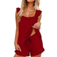 thumbnail image 1 of UAMVSH Pajama Sets for Women 2 Piece Ruffle Square Neck Sleeveless Top and Drawstring Shorts Sleepwear Set Cute Outfits, 1 of 7