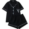 thumbnail image 1 of UAMVSH Pajama Sets for Women Cute Heart Print Short Sleeve Button down Shirt with Shorts 2 Piece Pjs Set, 1 of 4