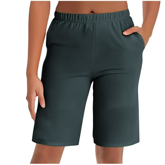 UAMVSH Pajama Shorts for Women Basic Summer Baggy Knee Length Lounge Pj Bottoms Simple Elastic Waist Solid Color Sleep Shorts with Pockets