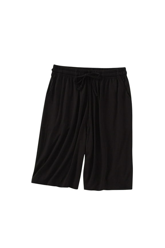 Pajama Shorts for Women Modal Baggy Wide Leg Long Sleep Shorts with Pockets Basic Elastic Waist Drawstring Lounge Pj Shorts