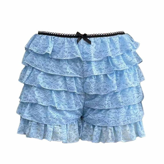 UAMVSH Pajama Shorts for Women Trendy Summer Ladies Lace Layered Bloomer Sleep Shorts Elastic Waist Bow Ruffle Lounge Pj Shorts