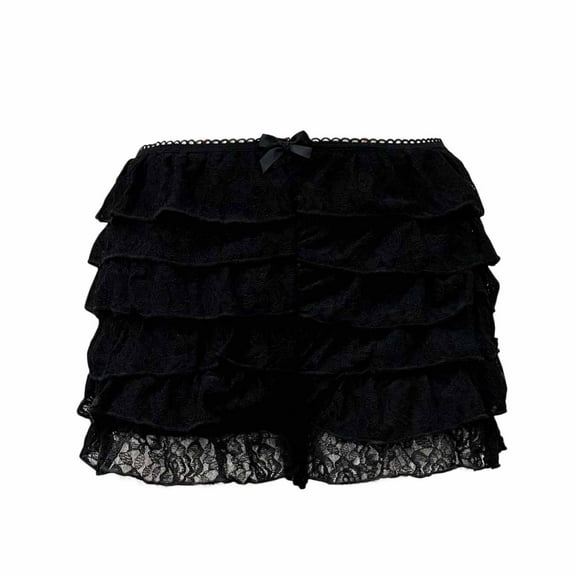 UAMVSH Pajama Shorts for Women Trendy Summer Ladies Lace Layered Bloomer Sleep Shorts Elastic Waist Bow Ruffle Lounge Pj Shorts
