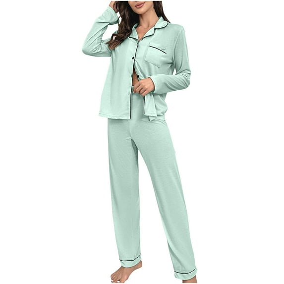 UAMVSH Pajamas Lounge Sets for Women Long Sleeve Button down Shirts Pants Sleepwear Outfits 2 Piece Soft Comfy Loungewear(X-LargeGreen)