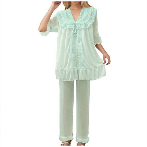 UAMVSH Pajamas Set for Women Half Sleeve Sleep Nightdress Loungewear Set 3 Piece Pjs Sets Outfits Loungewear Sleepwear