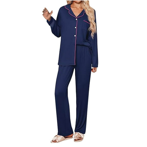 UAMVSH Pajamas Sets Womens 2 Piece Pjs V Neck Long Sleeve Sleepwear Comfy Pants Loungewear with Pocket