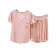 thumbnail image 1 of UAMVSH Pajamas for Women Set 2 Piece Soft Lounge Set Plus Size Round Neck Short Sleeve Top with Ruffle Hem Shorts Pj Set, 1 of 5