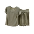 thumbnail image 1 of UAMVSH Pajamas for Women Set 2 Piece Soft Lounge Set Plus Size Round Neck Short Sleeve Top with Ruffle Hem Shorts Pj Set, 1 of 5