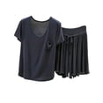 thumbnail image 1 of UAMVSH Pajamas for Women Set 2 Piece Soft Lounge Set Plus Size Round Neck Short Sleeve Top with Ruffle Hem Shorts Pj Set, 1 of 5
