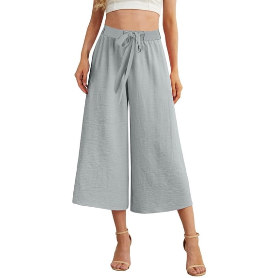 UAMVSH Palazzo Capri Pants for Women Baggy Summer Beach Vacation Tie Knot Wide Leg Cropped Pants Slack High Waist Casual Flowy Capris
