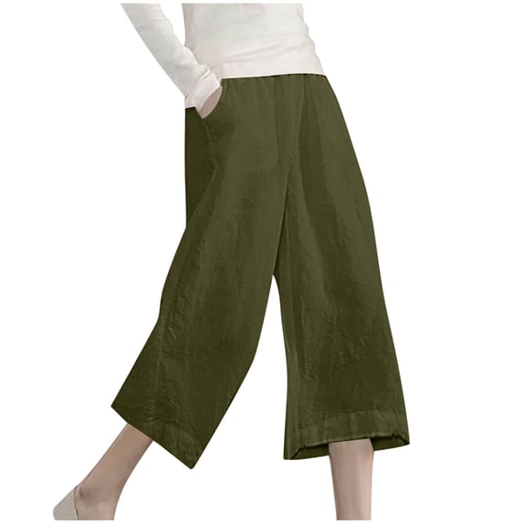 UAMVSH Palazzo Capris for Women Wide Leg Slack Cotton Linen Soft Vacation Travel Cropped Pants Casual Baggy Summer Beach Capri Pants with Pockets