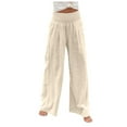 thumbnail image 1 of UAMVSH Palazzo Pants for Women Baggy Smocked Waist Boho Beach Vacation Flowy Pants with Pockets Soft Summer Wide Leg Lounge Pants(XX-Large,Khaki), 1 of 7