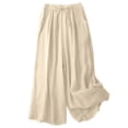thumbnail image 1 of UAMVSH Palazzo Pants for Women Casual Cotton Linen Drawstring Flowy Slacks Lightweight High Waist Pants Comfy Printed Trousers(Medium,Beige), 1 of 7
