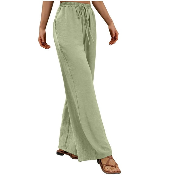 UAMVSH Palazzo Pants for Women Casual Loose High Waist Boho Wide Leg Beach Trousers Trendy Lounge Pant with Pockets