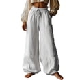 thumbnail image 1 of UAMVSH Palazzo Pants for Women Ruffle Waist Flowy Wide Leg Trousers Summer Casual Boho Beach Pants with Drawstring, 1 of 6