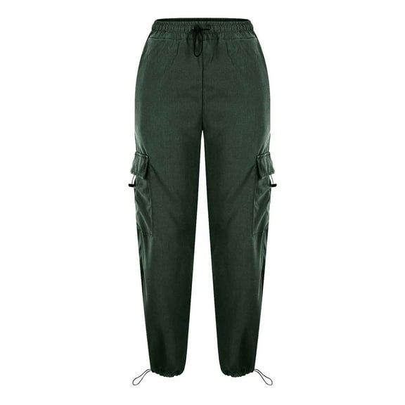UAMVSH Palazzo Pants for Women Slack Vintage Streetwear Cargo Pants with Pockets Baggy Wide Leg High Waist Outdoor Athletic Pants(X-Large,Green)