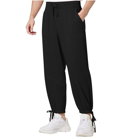 UAMVSH Pants for Men Casual Drawstring Cinch Bottom Pants Soft Lounge Baggy Ankle Length Beach Vacation Travel Joggers with Pockets(XX-LargeBlack)