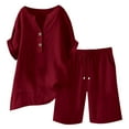 thumbnail image 1 of UAMVSH Plus Size 2 Piece Sets for Women Short Sleeve Lounge Sets Button V Neck Top Matching Drawstring Shorts Set Beach Vacation Outfits, 1 of 6