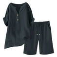 thumbnail image 1 of UAMVSH Plus Size 2 Piece Sets for Women Short Sleeve Lounge Sets Button V Neck Top Matching Drawstring Shorts Set Beach Vacation Outfits, 1 of 4