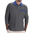 thumbnail image 1 of UAMVSH Plus Size Button Lapel Shirts for Men Classic Long Sleeve V-Neck Button T-Shirts Fashion Color Block Casual Pullover Tops(X-Large,Dark Gray), 1 of 6