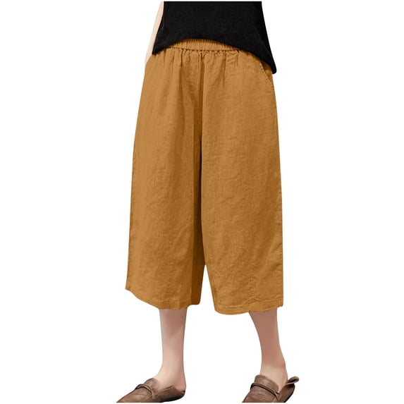 UAMVSH Plus Size Capri Pants for Women Loose Wide Leg Cropped Pants Casual Soft Cotton Lounge Trousers with Pockets