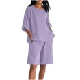 thumbnail image 1 of UAMVSH Plus Size Cotton Linen 2 Piece Outfits for Women Oversized Beach Vacation Sets 3/4 Sleeve Pullover Tops and Bermuda Shorts with Pockets(XX-Large,Light Blue), 1 of 7