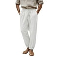 thumbnail image 1 of UAMVSH Plus Size Cotton Linen Pants for Men Lightweight Beach Vacation Pants with Pockets Soft Loose Fit Drawstring Pants(X-LargeWhite), 1 of 6