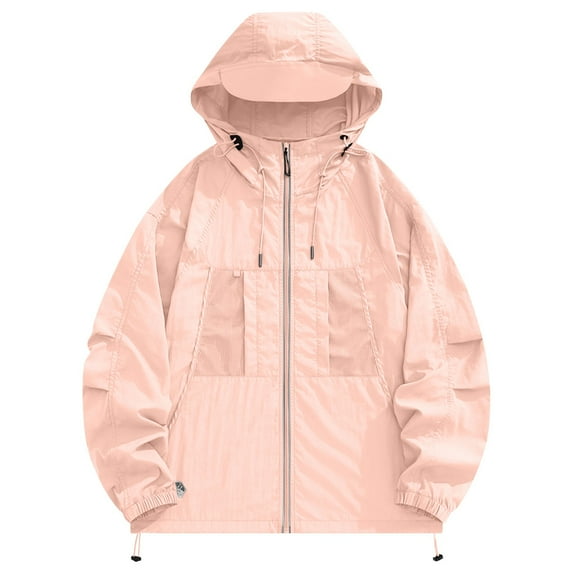UAMVSH Plus Size Hooded Raincoats for Women Lightweight Breathable Windbreaker Hoodie with Pockets Full Zip up Waterproof Rain Jackets(Small,Pink 1)