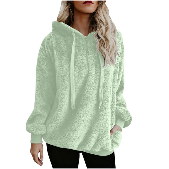 UAMVSH Plus Size Hoodies for Women Fleece Sherpa Quarter Zip Pullover Tops Comfy Soft Fuzzy Long Sleeve Tops with Pockets for Cold Winter