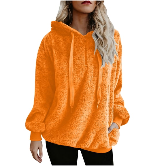 UAMVSH Plus Size Hoodies for Women Fleece Sherpa Quarter Zip Pullover Tops Comfy Soft Fuzzy Long Sleeve Tops with Pockets for Cold Winter