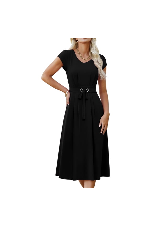 Plus Size Maxi Dresses for Women Short Sleeve A-Line Long Dress Pleated Casual Flowy Party Dresses with Drawstring
