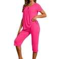 thumbnail image 1 of UAMVSH Plus Size Pajama Sets for Women 2 Piece Button Short Sleeve Crewneck Top with Capri Pants Sleepwear Set Comfy Pjs Lounge Set, 1 of 6