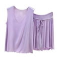 thumbnail image 1 of UAMVSH Plus Size Pajamas for Women Set 2 Piece Loose V Neck Sleeveless Top and Ruffle Hem Shorts Pjs Lounge Set Soft Nightwear, 1 of 5