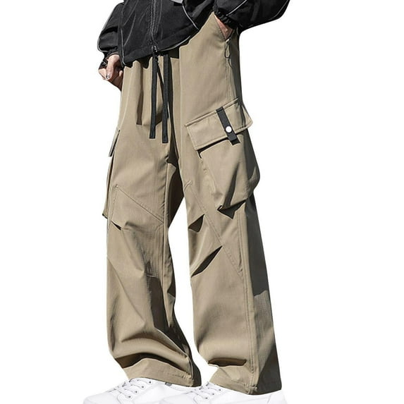 UAMVSH Plus Size Pants for Men Loose Fit Fashion Streetwear Cargo Pants with Pockets Wide Leg Drawstring Stylish Athletic Pants(XX-LargeKhaki)