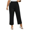 thumbnail image 1 of UAMVSH Plus Size Pants for Women Elastic Waist Casual Cropped Pants Textured Loose Straight Leg Dress Pants with Pockets, 1 of 6