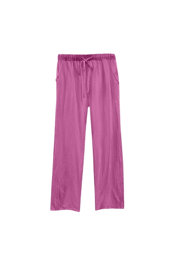 Plus Size Pants for Women Soft Solid Color Wide Leg Summer Beach Lounge Pants with Pockets Classic Drawstring Elastic Waist Pants