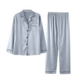 thumbnail image 1 of UAMVSH Plus Size Satin Pajama Set for Women Button Down Sleepwear Soft Long Sleeve Shirts and Wide Leg Pants Nightwear 2 Piece Pj Set, 1 of 4