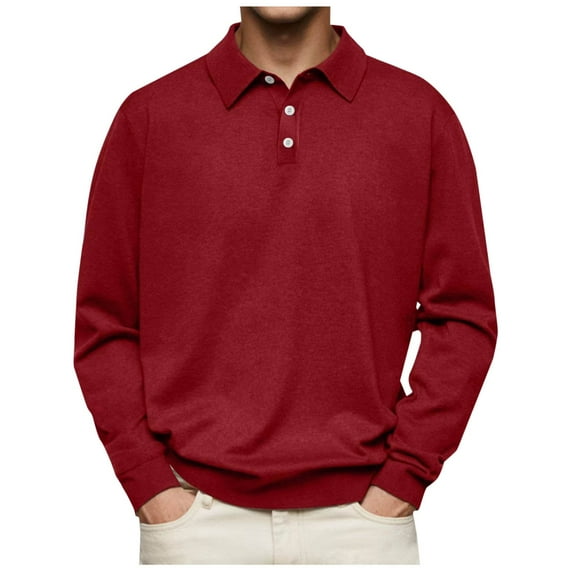 UAMVSH Plus Size Shirts for Men Long Sleeve Collared Solid Color Golf T-Shirts Casual Business Work Spring Fall Fashion Tops Blouses(Large,Red)