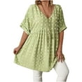 thumbnail image 1 of UAMVSH Plus Size Shirts for Women V Neck Short Sleeve Summer Top Pleated Casual Oversized Dress Trendy Clothes XL-5XL, 1 of 7