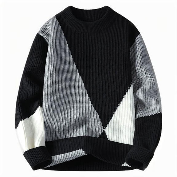 UAMVSH Plus Size Sweater Tops for Men Casual Knitted Fashion Color Block Printed Pullover Shirts Fall Winter Fashion Clothes(XX-Large,Black)