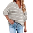 thumbnail image 1 of UAMVSH Plus Size Sweaters for Women Short Sleeve Striped Knit Tops Oversized Casual Button V Neck Tunic Shirts Fashion Clothing S-5XL, 1 of 6
