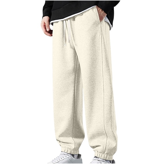 UAMVSH Plus Size Sweatpants for Men Soft Running Athletic Jogger Pants with Drawstring Casual Big and Tall Fall Cinch Bottom Pants(4X-LargeBeige)