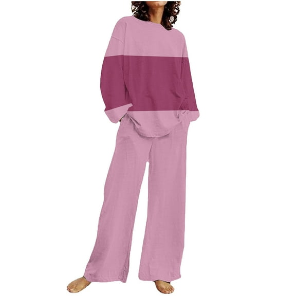 UAMVSH Plus Size Sweatsuit 2 Piece Outfits for Women Oversized Printed Sweatshirts and Palazzo Wide Leg Pants Lightweight Lounge Sets(3X-LargePink 2)