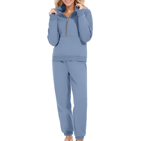 UAMVSH Plus Size Sweatsuits Women 2 Piece Outfit Half Zip Lapel Pullover and Jogger Pants Matching Set Ovesized Long Sleeve Tracksuit