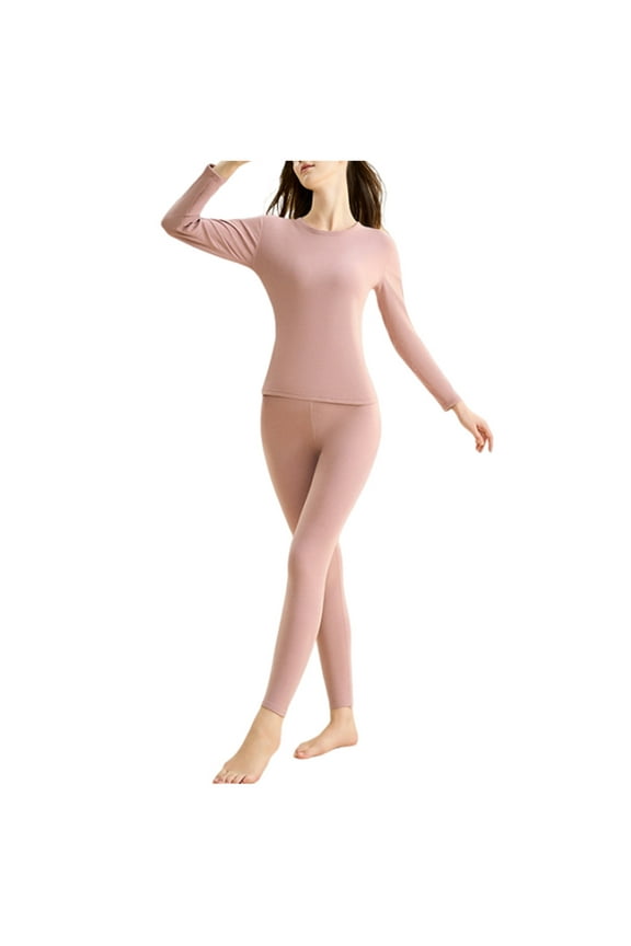 Plus Size Thermal Sets for Women Comfortable Long Sleeve Layering Tops and Slimming Pants Basic Warm Loungewear Winter Outfits(3X-Large,Pink)