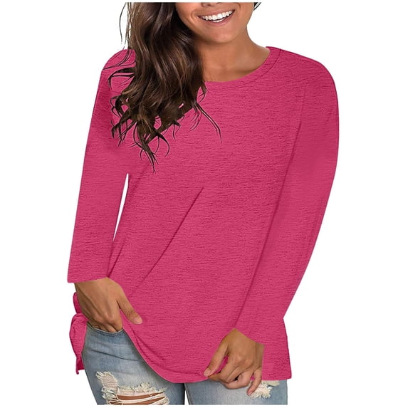 UAMVSH Plus Size Tops for Women Casual Long Sleeve Basic Tees Oversized Classic Crewneck Loose Fit T Shirt Fall Clothes