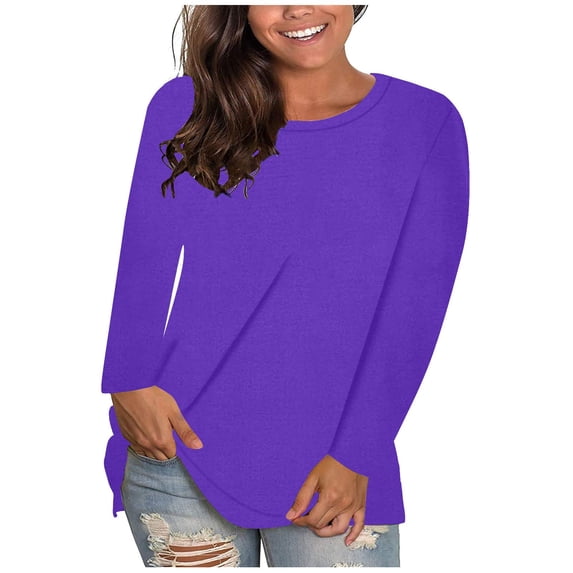 UAMVSH Plus Size Tops for Women Casual Long Sleeve Basic Tees Oversized Classic Crewneck Loose Fit T Shirt Fall Clothes